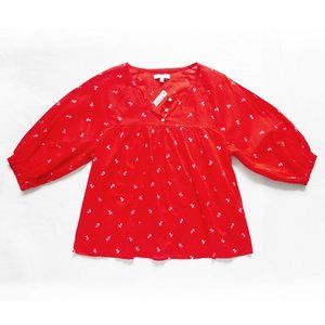 NWT MADEWELL Shirred Peasant 3/4 Sleeve Floral Blouse/Top/Tunic Small